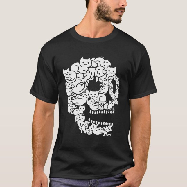 Cute Black Cat Skull Kitty Skeleton Scary Hallowee T-Shirt (Vorderseite)