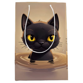 Cute Black Cat Swimming Celebration Art Mittlere Geschenktüte