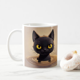 Cute Black Cat Swimming Graphic Art Kaffeetasse