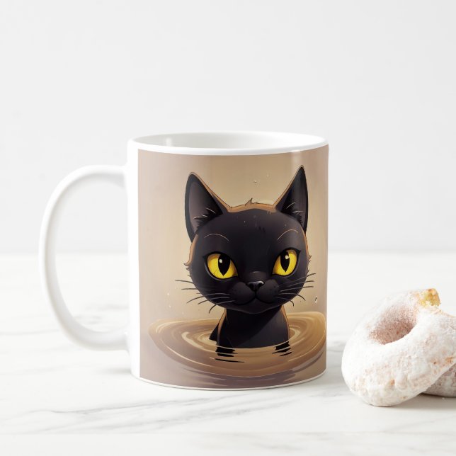 Cute Black Cat Swimming Graphic Art Kaffeetasse (Mit Donut)