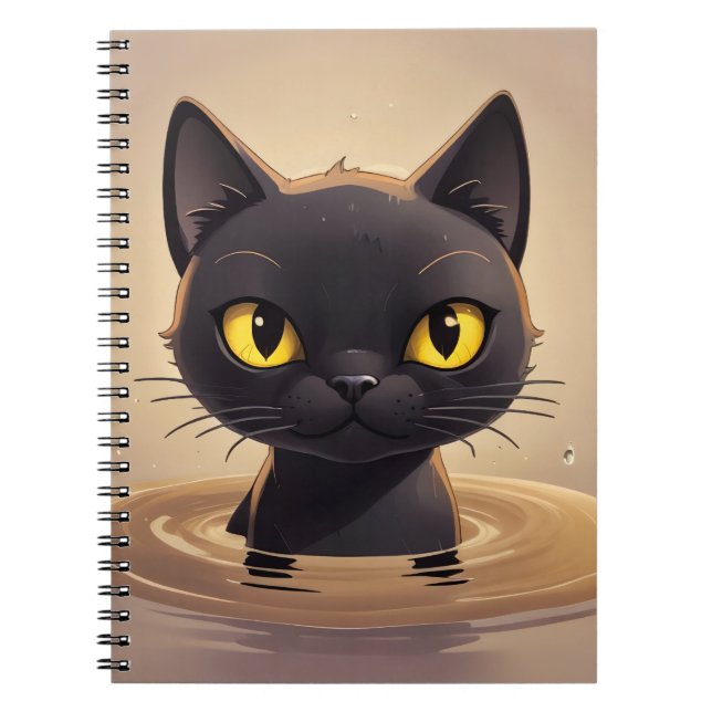 Cute Black Cat Swimming Journal Art Notizblock (Vorderseite)