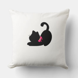Cute Black Cat Throw Pillow | Elegant Pink Bow Tie Kissen