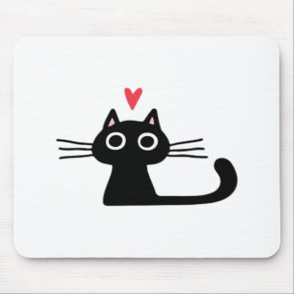 Cute Black Cat with Heart Kitten Valentine Classi Mousepad