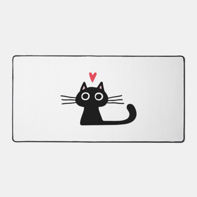 Cute Black Cat with Heart  Kitten Valentine Classi Schreibtischunterlage (Vorderseite)
