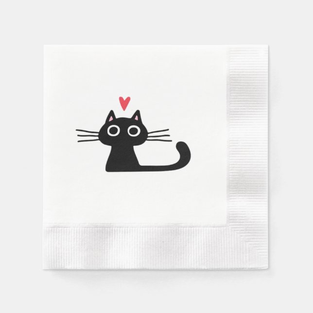 Cute Black Cat with Heart  Kitten Valentine Classi Serviette (Vorderseite)
