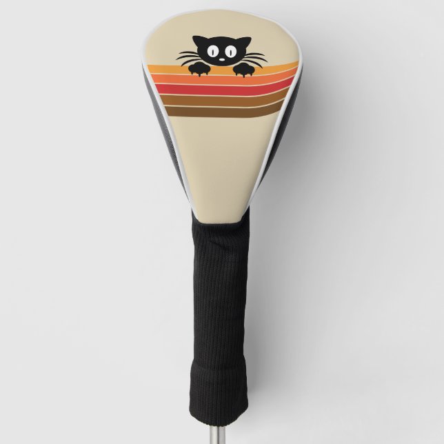 Cute black cat with retro stripes  golf headcover (Vorderseite)