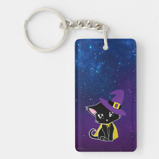 Cute Black Cat Wizard Under the Stars Keychain Schlüsselanhänger