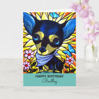 Cute Black Chihuahua Birthday Dog Teal Artwork