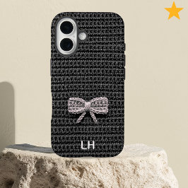 Cute Black Crochet Bow Yarn Custom Name iPhone 16 Hülle