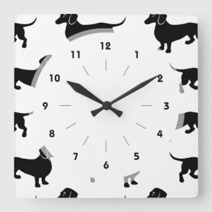 Cute Black Dachshund Pattern Quadratische Wanduhr