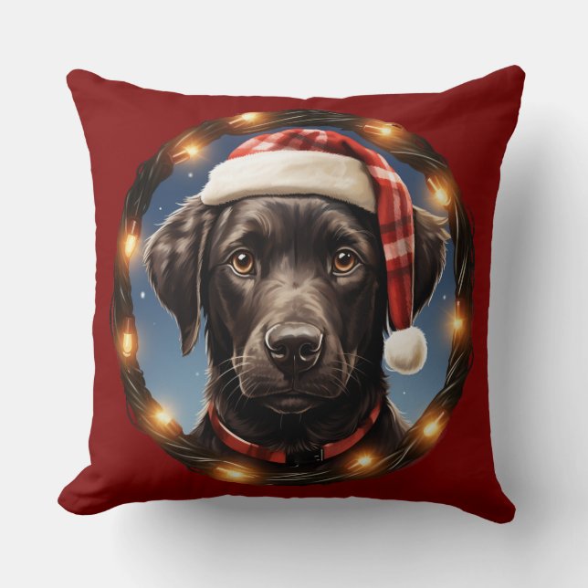 Cute Black Dog at Christmas Kissen (Vorderseite)