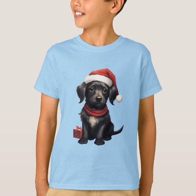 Cute Black Dog at Christmas T-Shirt (Vorderseite)