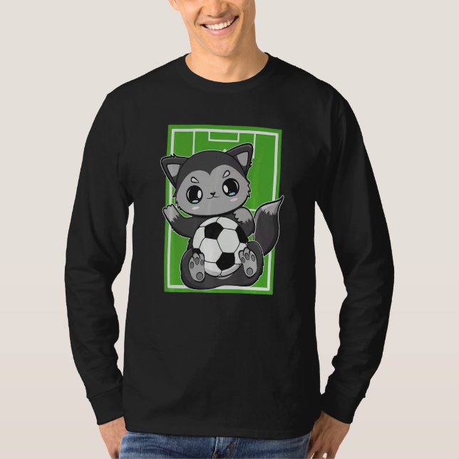 Cute Black Fox With Soccer Plays Football Team Spo T-Shirt (Vorderseite)