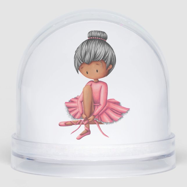 Cute Black Girl Ballet Dancer Pink Tutu Schneekugeln (Vorderseite)