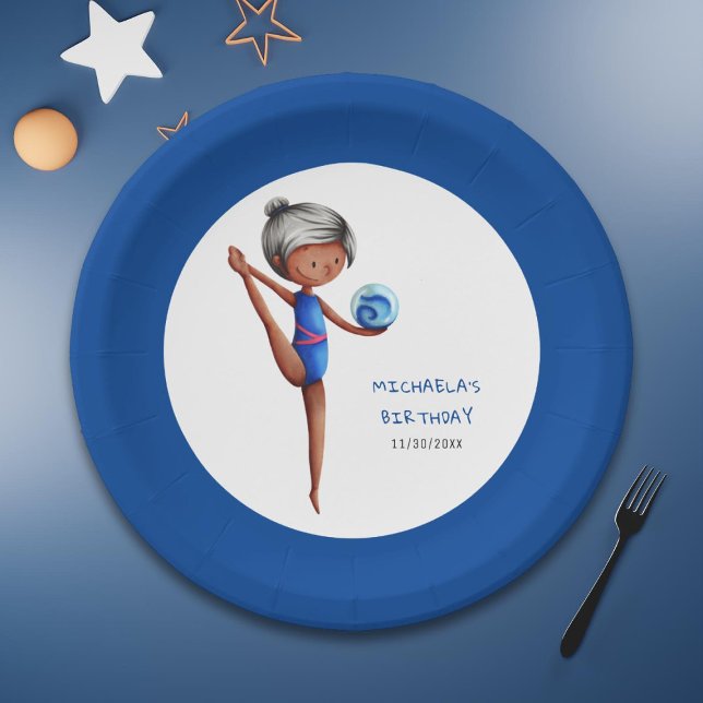 Cute Black Girl Rhythmic Gymnastics Birthday Party Pappteller (Von Creator hochgeladen)