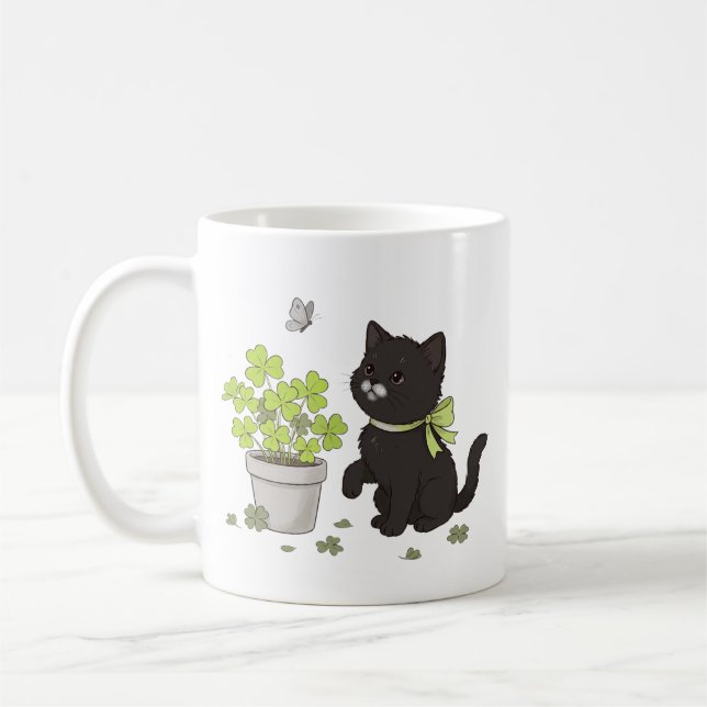 Cute Black Kitten Cozy Nature Cat Illustration Mug Kaffeetasse (Links)