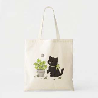 Cute Black Kitten & Lucky Clover Tote Bag Tragetasche