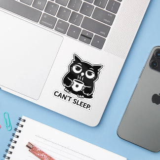 Cute Black Owl Can't Sleep Coffee Cup Illustration Aufkleber