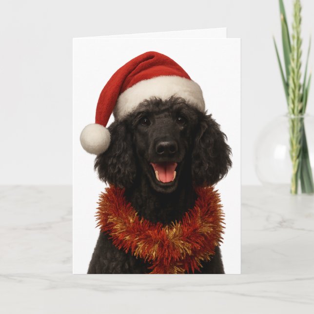 Cute black Poodle Christmas card Karte (Vorderseite)