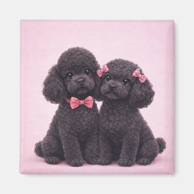 Cute Black Poodle Couple Valentine Illustration  Magnet (Vorne)