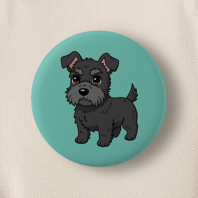 Cute Black Scottish Terrier Dog Green Button (Von Creator hochgeladen)
