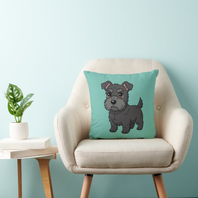 Cute Black Scottish Terrier Dog Green Kissen (Stuhl )