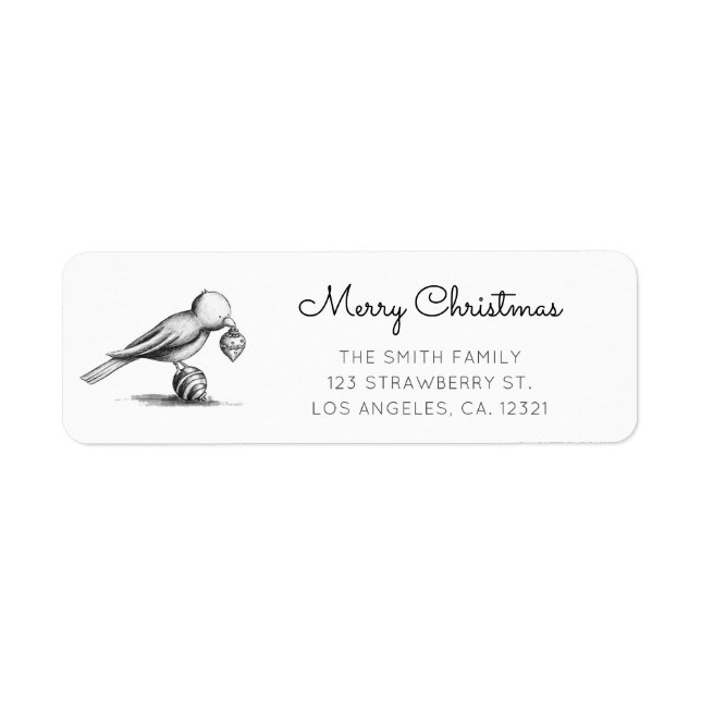 Cute Black White Bird Christmas Return Address (Vorne)