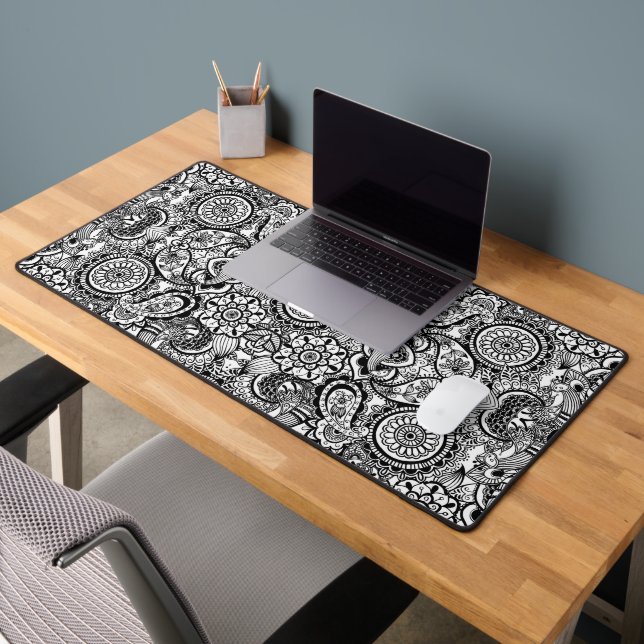 Cute black white floral paisley schreibtischunterlage (Büro 2)