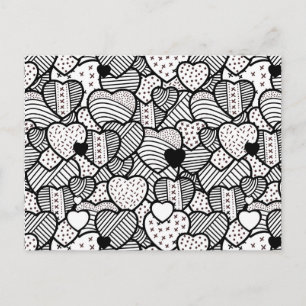 Cute black white hearts patterns postkarte