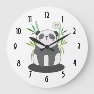 Cute Black & White Panda in Bamboo Große Wanduhr