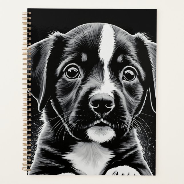 Cute Black & White Puppy – Dog Lover Planner Planer (Vorderseite)