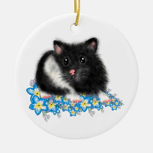 Cute Black White Syrian Hamster Ohrfeigen Keramik Ornament (Vorne)