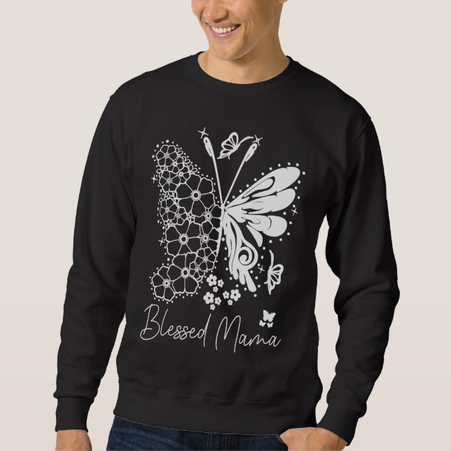 Cute Blessed Mama Butterfly Print Mom Life Sweatshirt (Vorderseite)