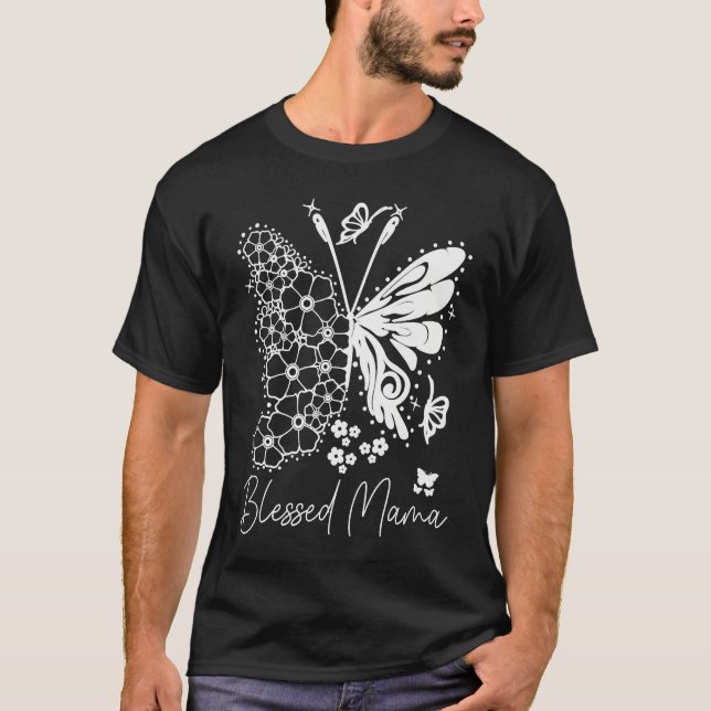 Cute Blessed Mama Butterfly Print Mom Life T-Shirt (Vorderseite)
