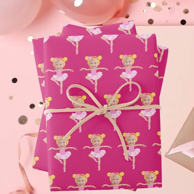 Cute Blonde Ballerina Girl Custom Children's Photo Geschenkpapier Set (Von Creator hochgeladen)