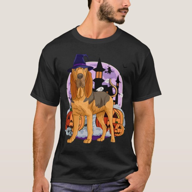 Cute Bloodhound Dog Halloween Witch Pumpkin T-Shirt (Vorderseite)