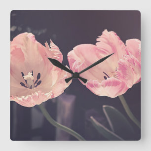 Cute Blooming Tulips -Personalized Quadratische Wanduhr