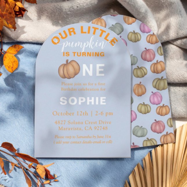 Cute Blue 1st Birthday | Our little Pumpkin Einladung (Von Creator hochgeladen)