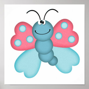 cute blue and pink butterfly poster