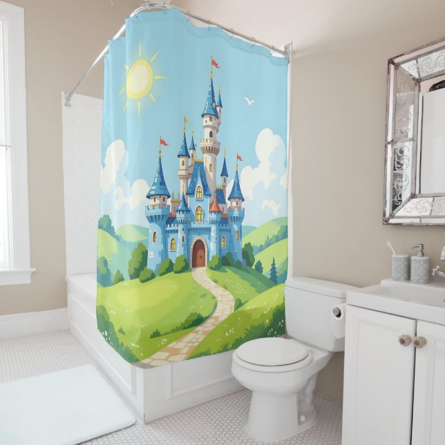 Cute blue and white castle duschvorhang (Beispiel)