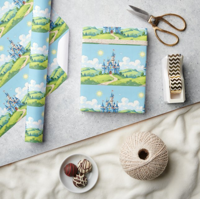 Cute blue and white castle geschenkpapier (Basteln)
