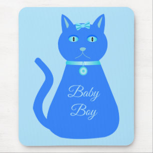 Cute Blue Baby Boy Cat Custom Gender Reveal Mousepad