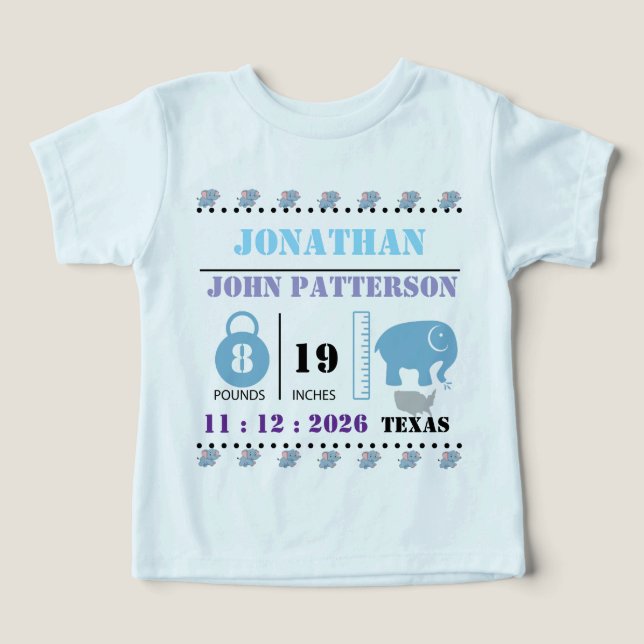 Cute Blue Baby Elephant Birth Announcement (Design Vorderseite)