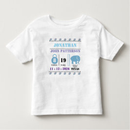 Cute Blue Baby Elephant Birth Announcement Kleinkind T-shirt
