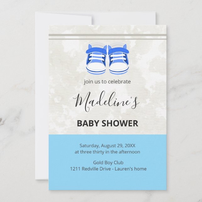 Cute Blue Baby Shower Invitation – Baby Boy Custom Einladung (Vorderseite)