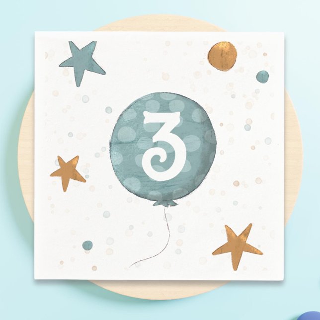 Cute Blue Balloon Boy Third Birthday Party Serviette (Von Creator hochgeladen)