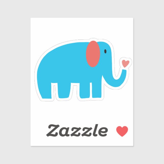 Cute blue big cartoon elephant with heart aufkleber (Blatt)