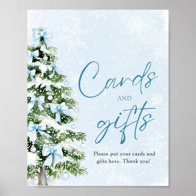 Cute Blue Bows Christmas Tree Cards and Gifts Sign Poster (Vorne)