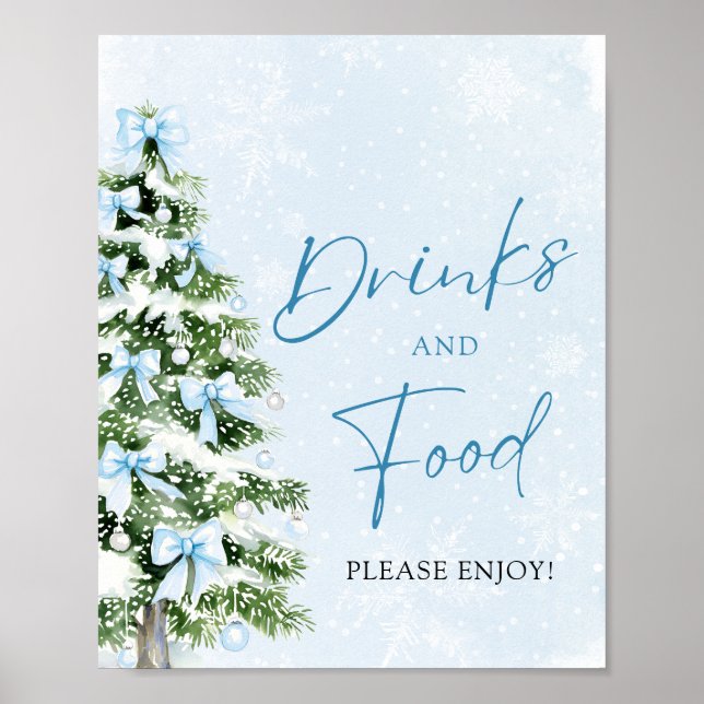 Cute Blue Bows Christmas Tree Food and Drinks Poster (Vorne)