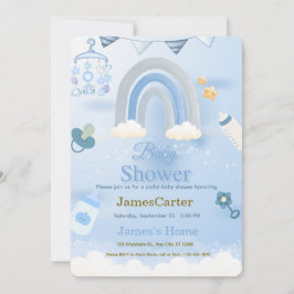 Cute Blue Boy Baby Shower Invitation Einladung